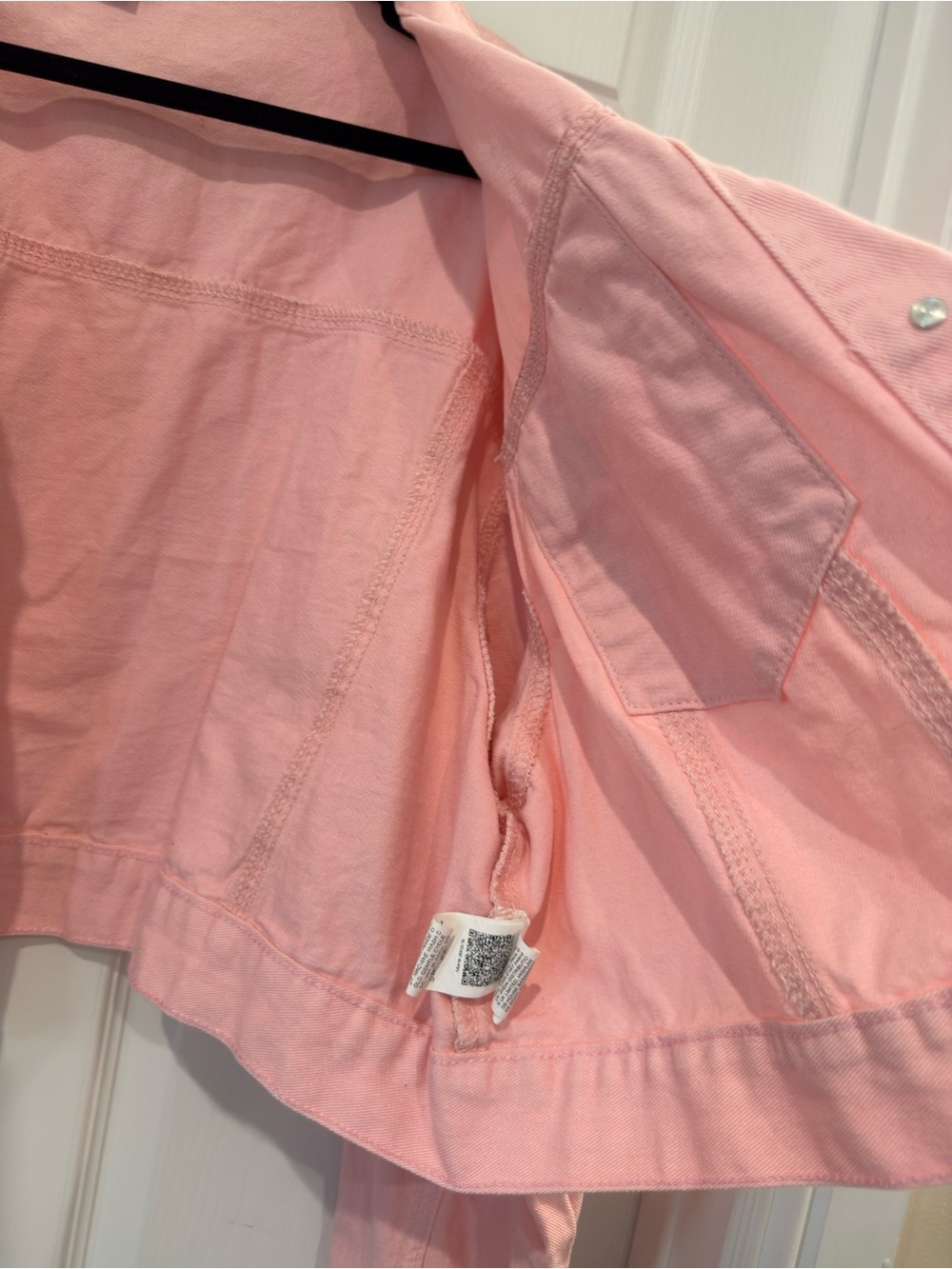 Pink Cropped Button Front Denim Jacket - Picture 6 of 8